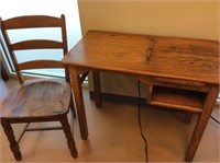 Oak Typing Desk with Chair