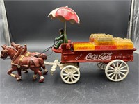 CAST IRON COCA-COLA HORSE AND WAGON WITH SMALL