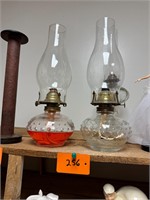 Pair of Antique Hobnail Oil Lamps