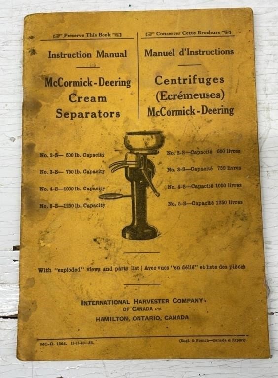 McCormick Deering Cream Separator Manual