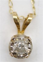 1/8 Carat Diamond Pendant 10K Gold Necklace  .7 gr