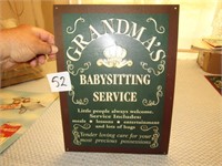 GRANDMA'S BABY SITTING SERVICE TIN SIGN 12 X16