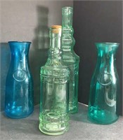 4 Vases/bottles Lot Colored Glass