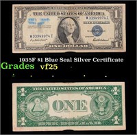 1935F $1 Blue Seal Silver Certificate Grades vf+