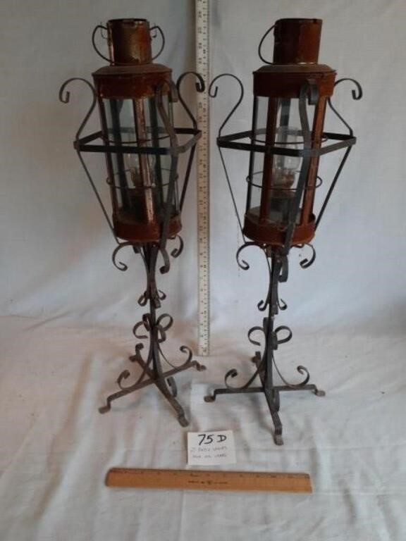 2) PATIO LAMPS W/MINIATURE OIL LAMPS