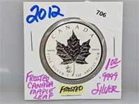 2012 1oz .999 Silver Frosted Canada Maple Leaf