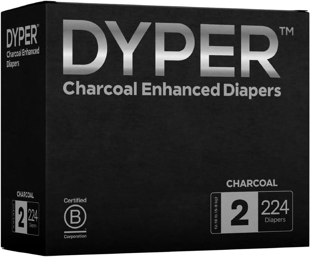DYPER Charcoal Diapers  Size 2  224 Count