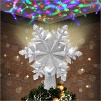 Christmas Tree Topper Lighted Silver Glitter Snowf