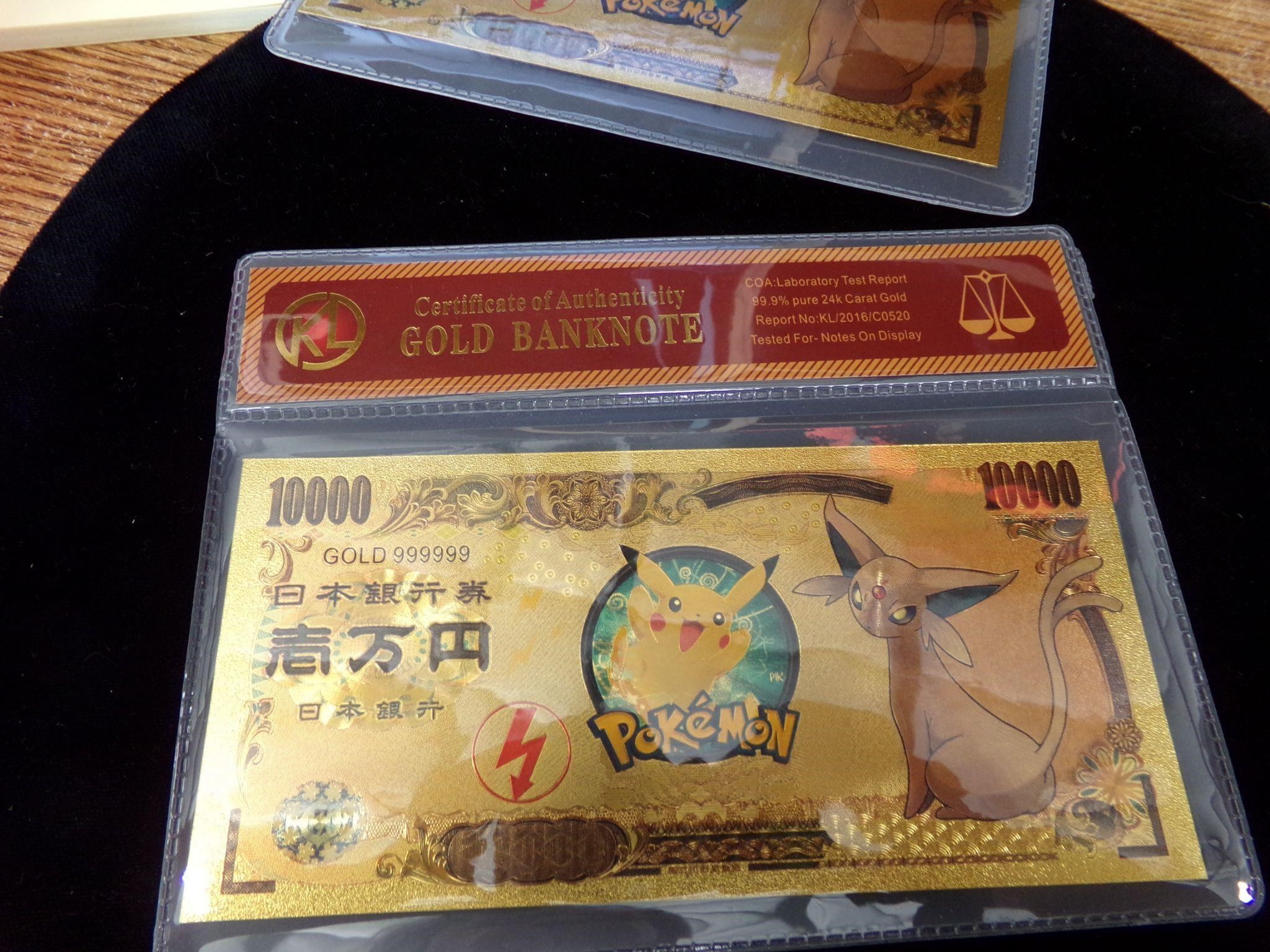 Gold Banknote Pokemon Certified 10,000 Yen
