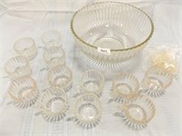 Punch Bowl, Cups (12), Ribbed
