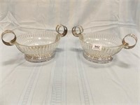Glass Bowls, Silver Color Handles (2) Ribbed