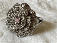 Sterling Silver Flowering w/ Pink & White Stones