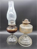 (2) Vintage Hurricane Oil Lamps, 1 missing chimney