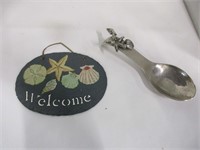 Shell slate welcome sign & Metal spoon holder