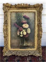 Flowers in Vase Oil on Canvas by F Clairval
