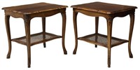 2) FRENCH LOUIS XV STYLE WALNUT & CANE SIDE TABLES