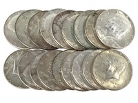 18 Kennedy Half Dollars 1965-70, 40% Silver
