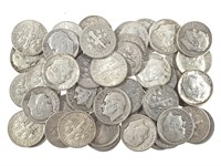 50 Roosevelt Silver Dimes, US Coins 1946-1964