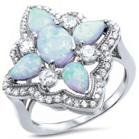 925 Silver Opal Replica-Austrian Crystal Ring