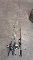 Fishing poles, couple with reels and bad poles,