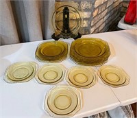 Set of Vintage Amber Depression Glass Plates