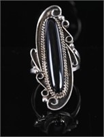 Signed Navajo Sterling & Onyx Cabochon Ring