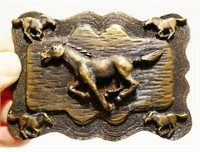 Vintage Western Horse Brass Belt Buckle
