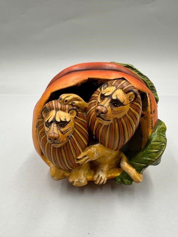 Lions In a Pumpkin Sculpture