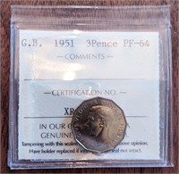 1951 Great Britain ICCS Graded 3-Pence - PF-64
