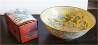 Ceramic fragment and lacquer covered box,