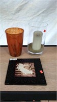 Orange Glass Vase, Candleholder,  Metal Wall