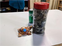 Jar of Buttons & Stone Turtle