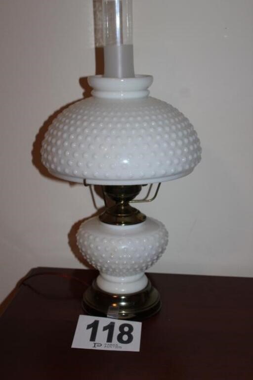 Hobnail Milk Glass Lamp 21"