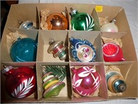 Small Box Lot of Vintage Glass Xmas Ball Ornaments