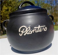 Planters Black Glass Peanut Butter Cookie Jar 6"