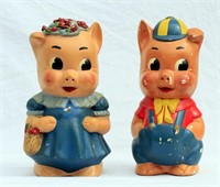 Pair Vintage Chalk Girl Boy Piggy Banks