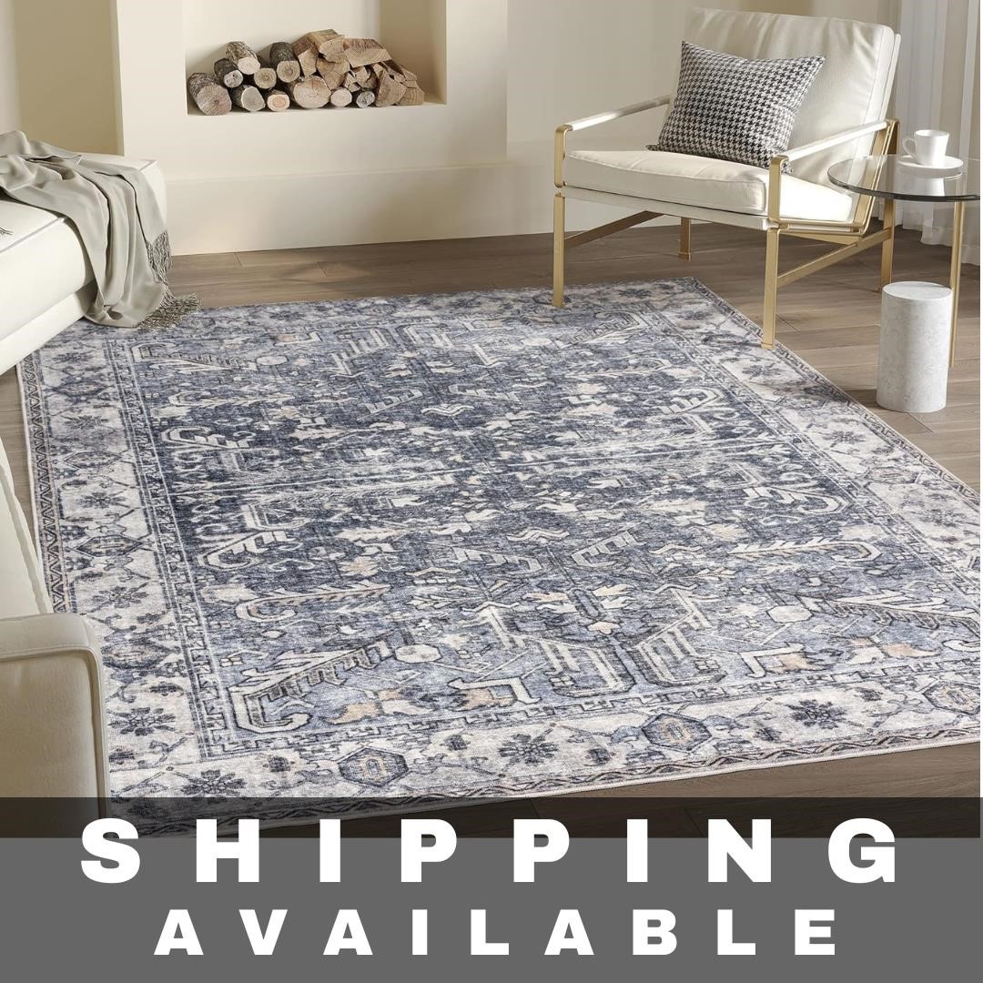 NEW Vintage Washable Area Rug, Gray 4' x 6'