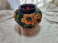 Unique Textured Painted Amethyst Glass Vase