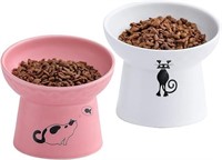 OMAYKEY Ceramic Raised Cat Bowls, Tilted Elevation