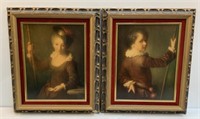 Pair Framed Pictures of Boy & Girl