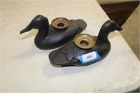 2 WOODEN CANDLE HOLDER DUCKS