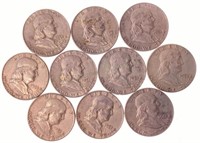 (10) 1961 Benjamin Franklin Silver Half Dollars