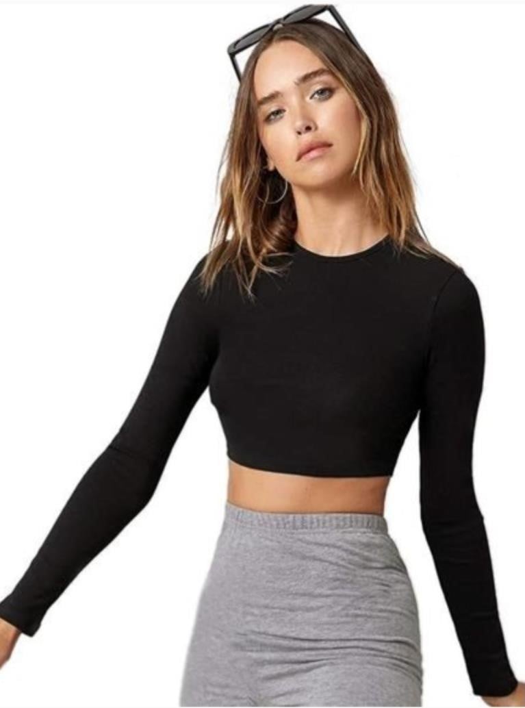SIZE M LONG SLEEVE CREW NECK FITTED CROP