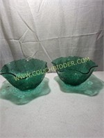 Two Tiara Indiana Glass Spruce Green Serving