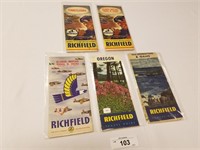 Selection of 5 Vintage Richfield Road Maps-1940's