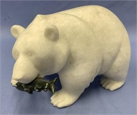 Alabaster carving of a bear, 6.5" tall x 8.5" long