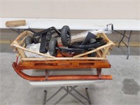 Wooden Sled with wagon wheel brakets