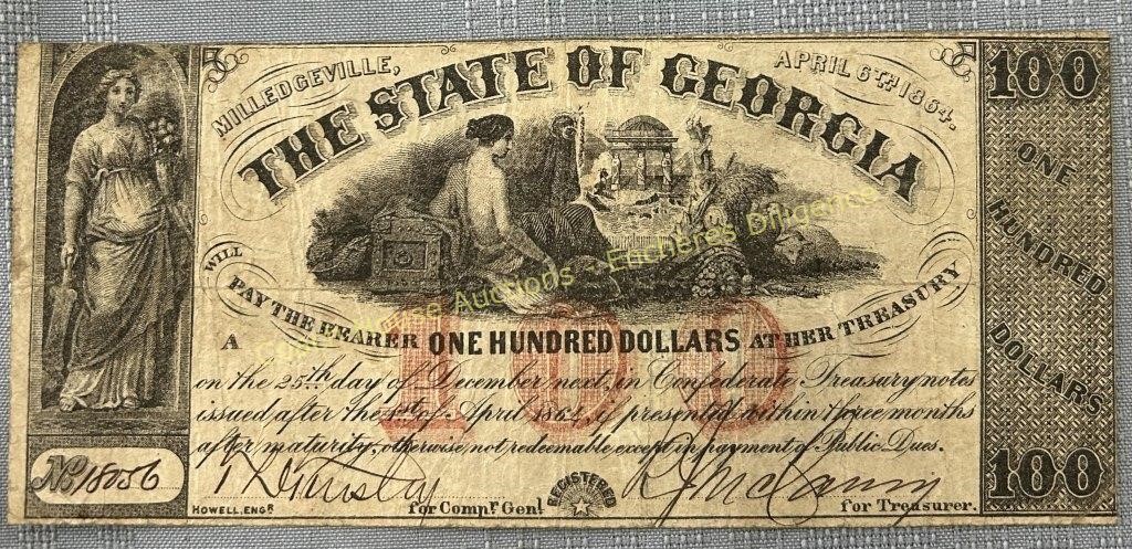 1864 State of Georgia 100 dollar note, Billet de