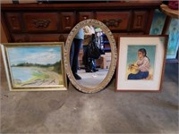 Estate lot of Vintage mirror and pictures.