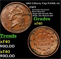 1863 Liberty Cap F-630L-1A cwt Grades xf